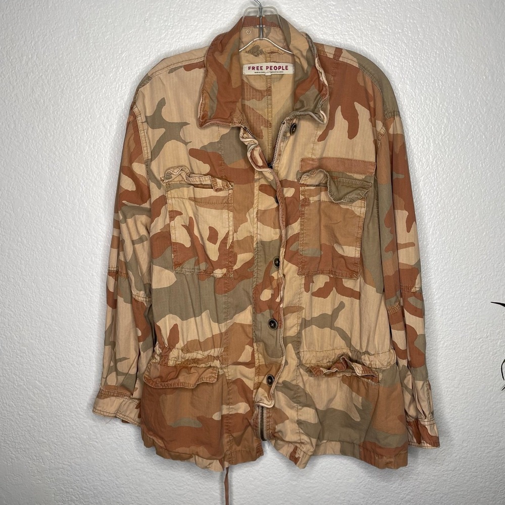Free People Desert Camo Ripstop Utility Jacket Brown Tan OB971421 Mens Small